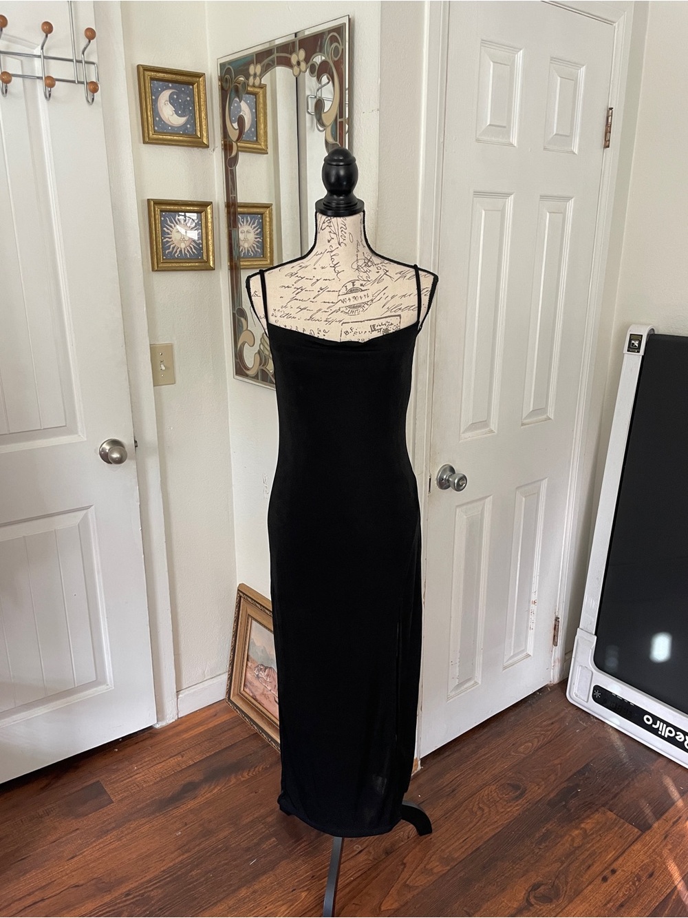 NWT Petal & Pul Diani Classic Black Slip Maxi Dress with Spaghetti Straps Size S - Picture 2 of 6